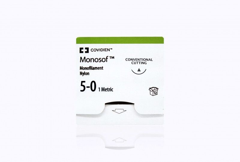 Medtronic Monosof Dermalon 18 inch 3/8 Circle Size 5-0 PC-12 Monofilament Nylon Suture, Black, 36/Box