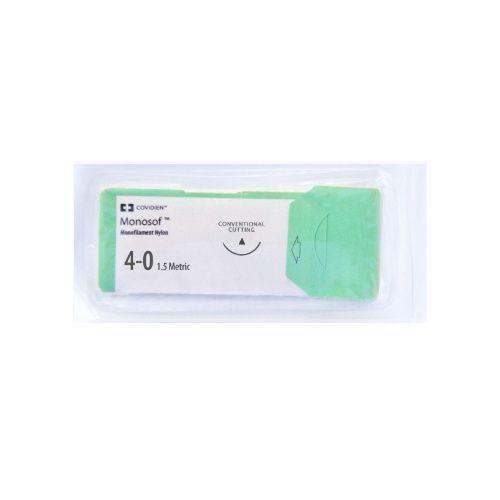 Medtronic Monosof Dermalon 18 inch 3/8 Circle Size 4-0 PC-11 Monofilament Nylon Suture, Black, 36/Box