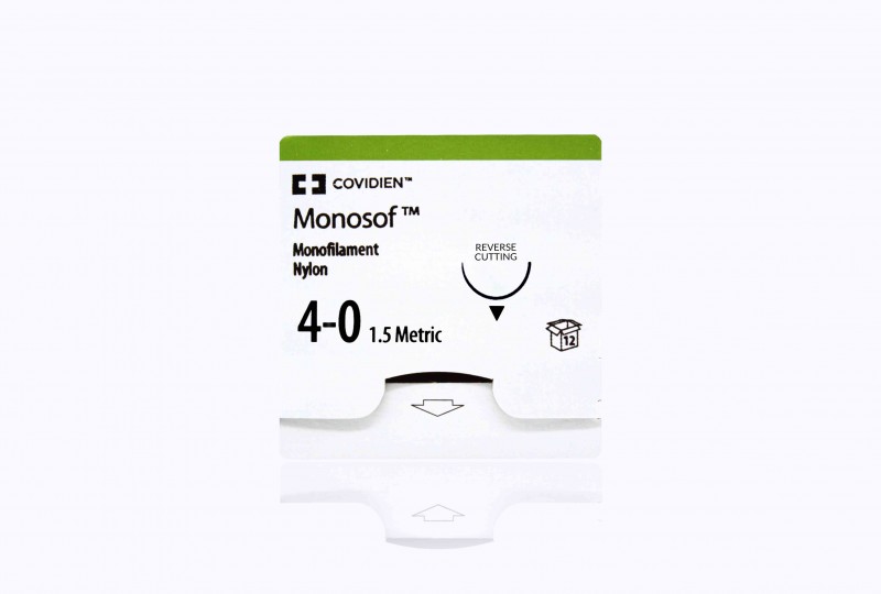Medtronic Monosof 45 cm 1/2 Circle Size 4-0 P-24 Monofilament Nylon Suture, Black, 12/Box