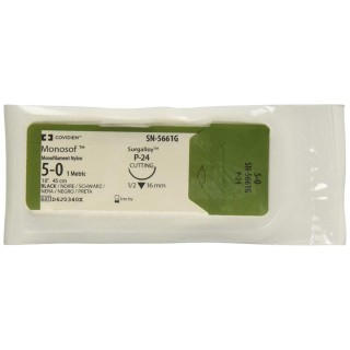 Medtronic Monosof 45 cm 1/2 Circle Size 5-0 P-24 Monofilament Nylon Suture, Black, 12/Box
