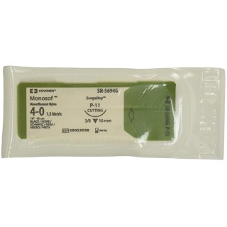 Medtronic Monosof 45 cm 3/8 Circle Size 4-0 P-11 Monofilament Nylon Suture, Black, 12/Box