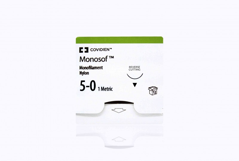 Medtronic Monosof 45 cm 3/8 Circle Size 5-0 P-11 Monofilament Nylon Suture, Black, 12/Box