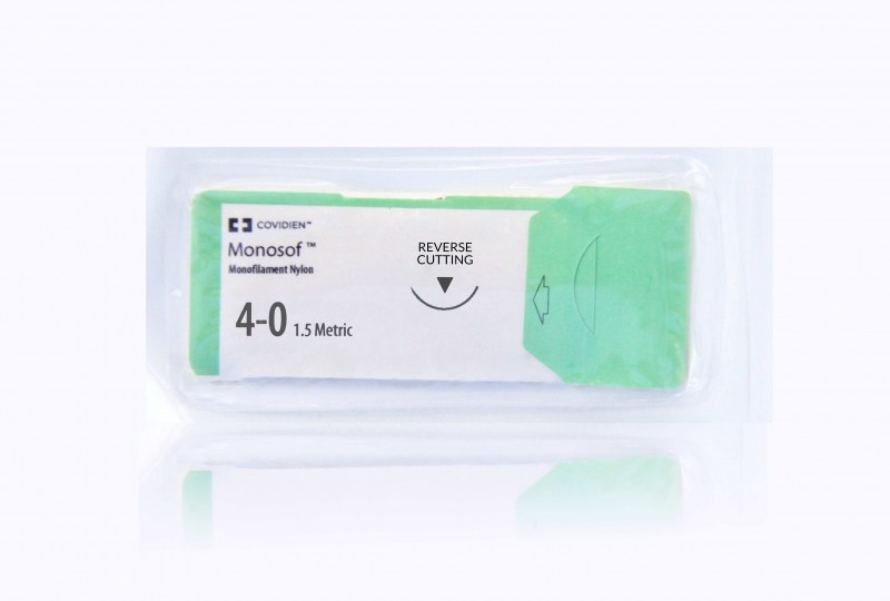 Medtronic Monosof 45 cm 3/8 Circle Size 4-0 P-11 Monofilament Nylon Suture, Black, 36/Box