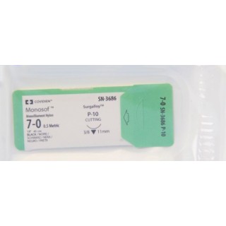 Medtronic Monosof 45 cm 3/8 Circle Size 7-0 P-10 Monofilament Nylon Suture, Black, 12/Box
