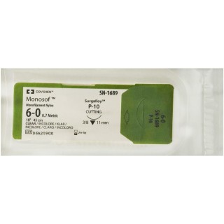 Medtronic Monosof 45 cm 3/8 Circle Size 6-0 P-10 Monofilament Nylon Suture, Clear, 36/Box