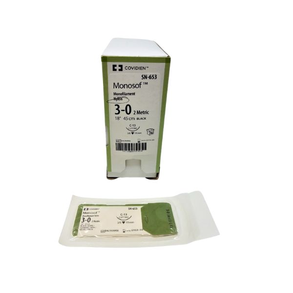 Medtronic Monosof Dermalon 18 inch 3/8 Circle Size 3-0 C-13 Monofilament Nylon Suture, Black, 36/Box