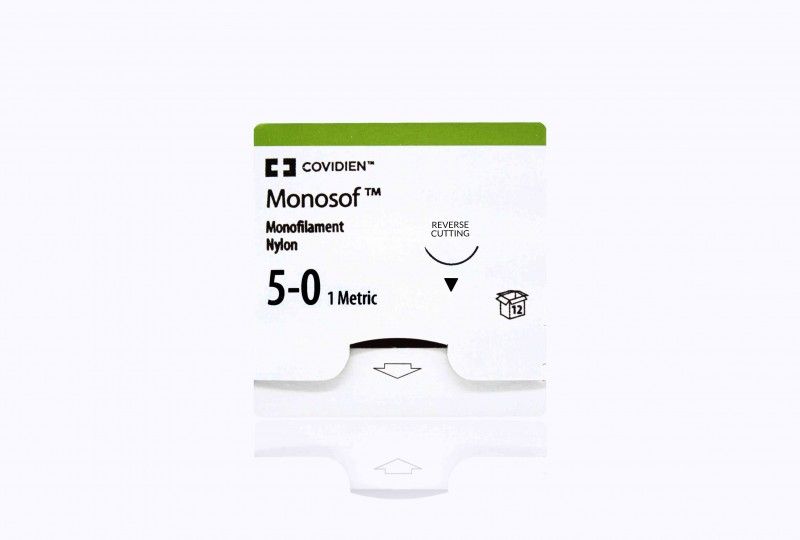 Medtronic Monosof Dermalon 18 inch 3/8 Circle Size 5-0 C-13 Monofilament Nylon Suture, Black, 12/Box