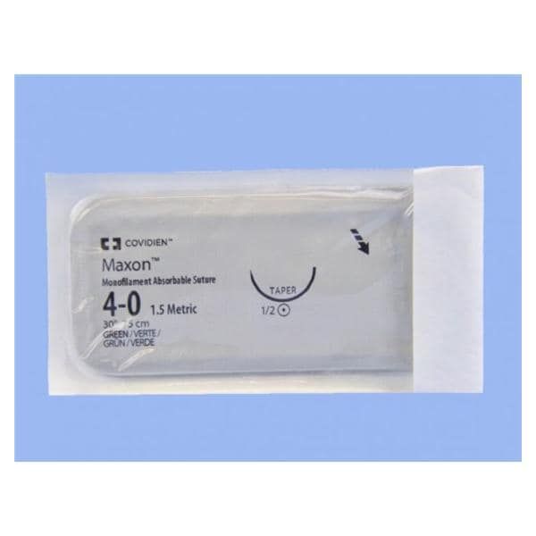 Medtronic Maxon 75 cm 1/2 Circle Size 4-0 V-20 Monofilament Polyglyconate Synthetic Absorbable Suture, Green, 36/Box