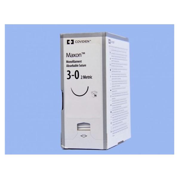 Medtronic Maxon 75 cm 1/2 Circle Size 3-0 V-20 Monofilament Polyglyconate Synthetic Absorbable Suture, Clear, 36/Box