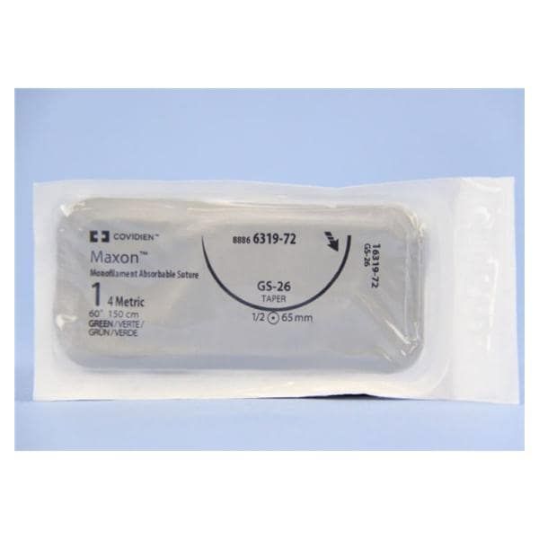 Medtronic Maxon 150 cm 1/2 Circle Size 1 GS-26 Monofilament Polyglyconate Synthetic Absorbable Suture, Green, 24/Box