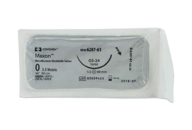 Medtronic Maxon 90 cm 1/2 Circle Size 0 GS-24 Monofilament Polyglyconate Synthetic Absorbable Suture, Green, 36/Box