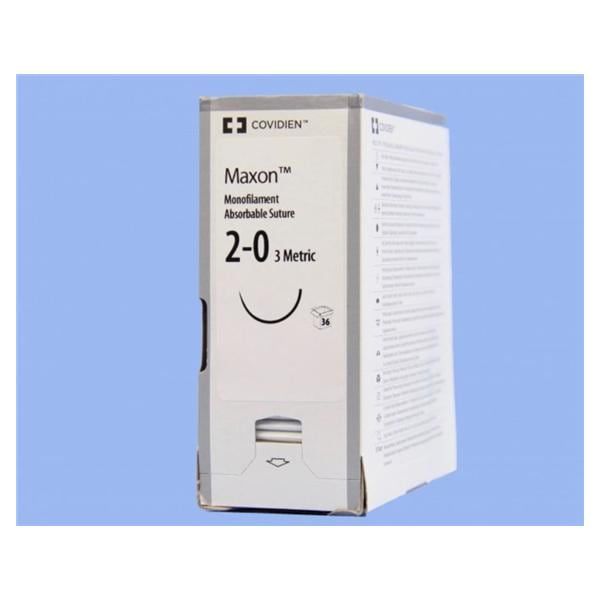Medtronic Maxon 90 cm 1/2 Circle Size 2-0 GS-21 Monofilament Polyglyconate Synthetic Absorbable Suture, Green, 36/Box