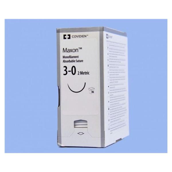 Medtronic Maxon 75 cm 1/2 Circle Size 3-0 GS-21 Monofilament Polyglyconate Synthetic Absorbable Suture, Green, 36/Box