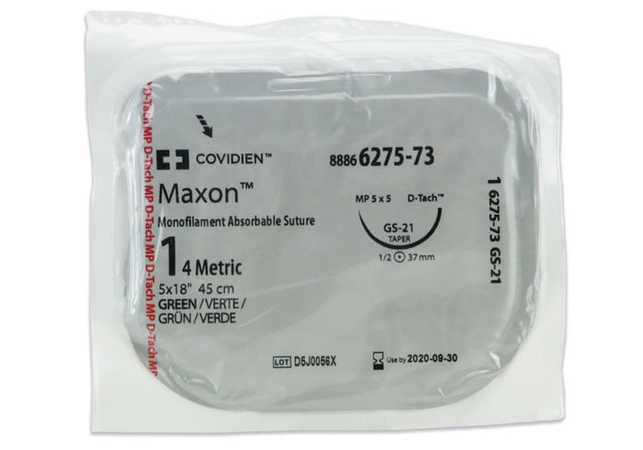 Medtronic Maxon 5 cm x 45 cm 1/2 Circle Size 1 GS-21 Monofilament Polyglyconate Synthetic Absorbable Suture, Green, 12/Box