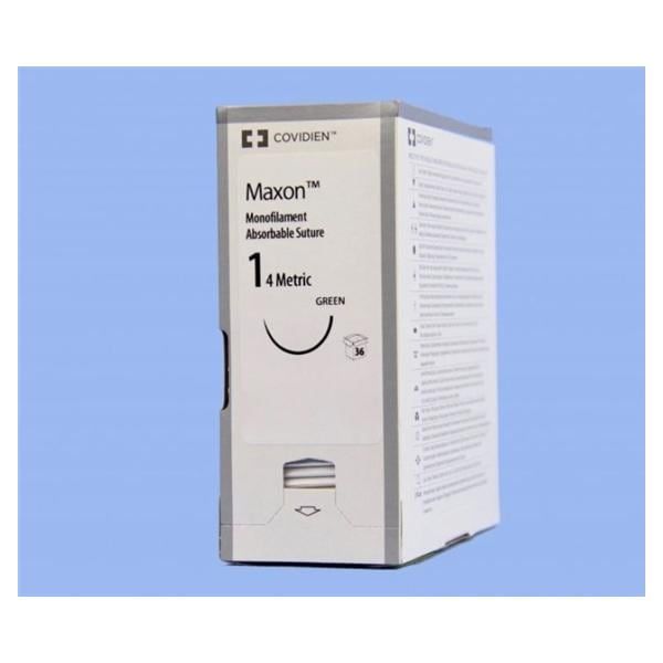 Medtronic Maxon 75 cm 1/2 Circle Size 1 GS-11 Monofilament Polyglyconate Synthetic Absorbable Suture, Green, 36/Box
