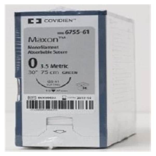 Medtronic Maxon 75 cm 1/2 Circle Size 0 GS-11 Monofilament Polyglyconate Synthetic Absorbable Suture, Green, 36/Box