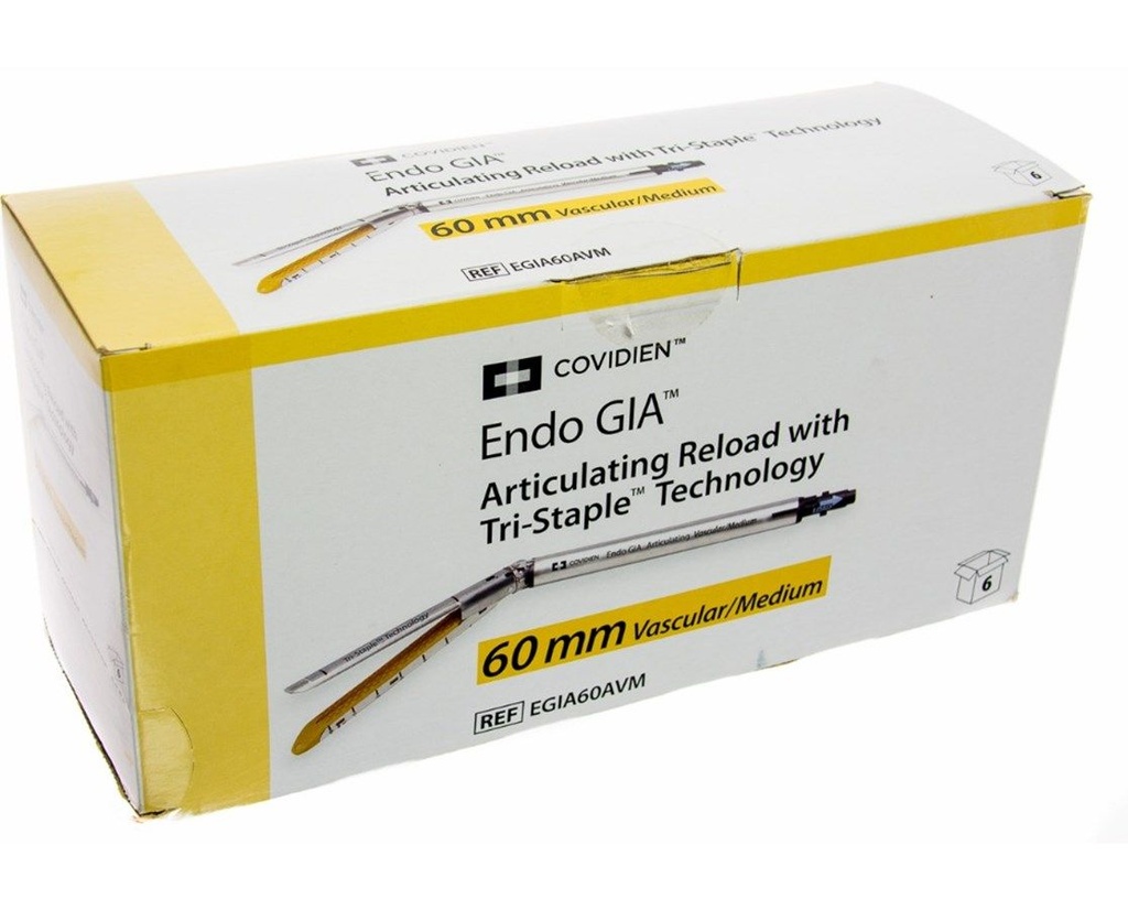 Medtronic Endo GIA 60 mm Tri-Staple Standard Vascular and Medium Articulating Reload, Tan, 6/Box