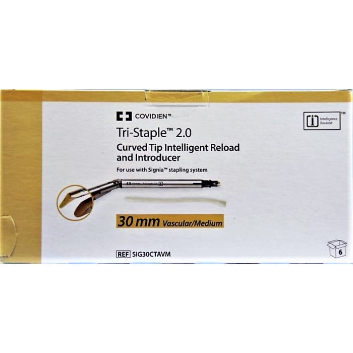 Medtronic Endo GIA 30 mm Tri-Staple Curved Tip Vascular and Medium Intelligent Reload and Introducer, Tan, 6/Box