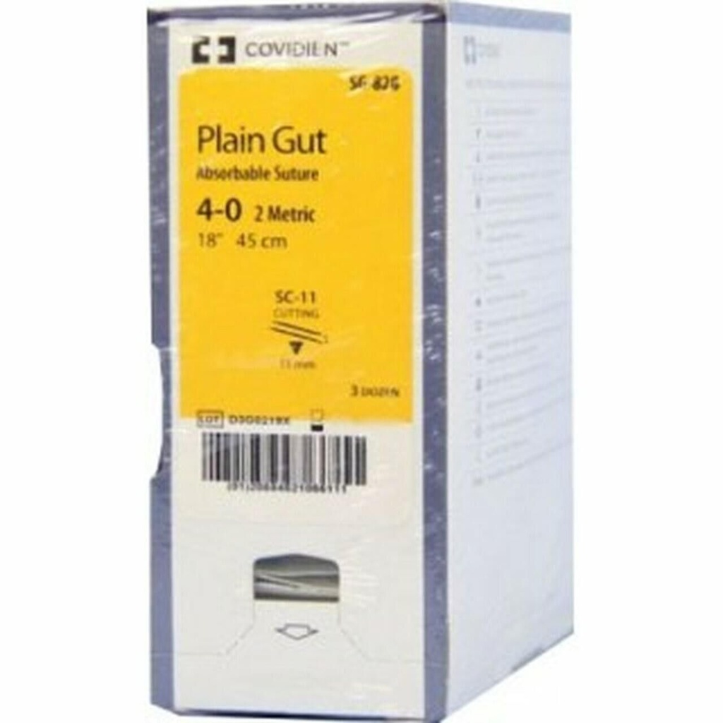 Medtronic Plain Gut 18 inch Straight Size 4-0 SC-11 Sterile Absorbable Suture, 36/Box