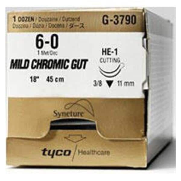 Medtronic Mild Chromic Gut 18 inch 3/8 Circle Size 6-0 HE-1 Double Arms Sterile Absorbable Suture, 12/Box