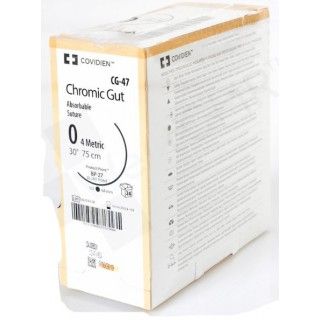 Medtronic Chromic Gut 30 inch 1/2 Circle Size 0 BP-27 Sterile Absorbable Suture, 24/Box