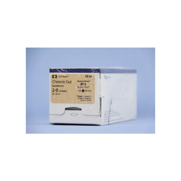 Medtronic Chromic Gut 36 inch 3/8 Circle Size 2-0 BP-9 Sterile Absorbable Suture, 12/Box