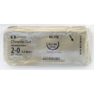 Medtronic Chromic Gut 30 inch 5/8 Circle Size 2-0 GU-46 Sterile Absorbable Suture, 36/Box