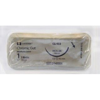 Medtronic Chromic Gut 30 inch 1/2 Circle Size 1 HGS-24 Sterile Absorbable Suture, 36/Box