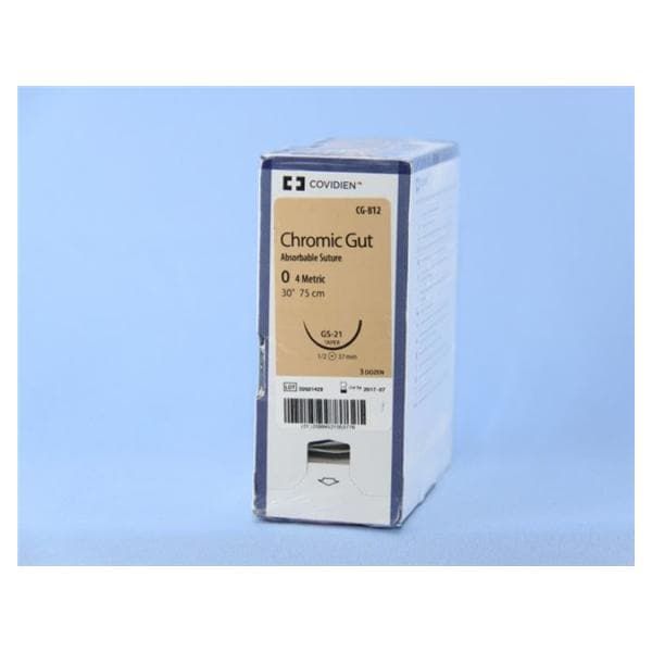 Medtronic Chromic Gut 30 inch 1/2 Circle Size 0 GS-21 Sterile Absorbable Suture, 36/Box