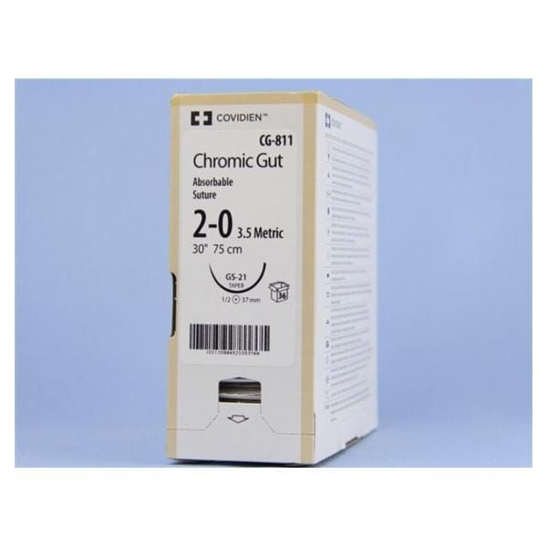Medtronic Chromic Gut 30 inch 1/2 Circle Size 2-0 GS-21 Sterile Absorbable Suture, 36/Box