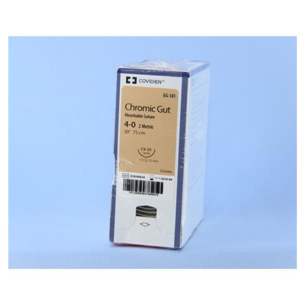 Medtronic Chromic Gut 30 inch 1/2 Circle Size 4-0 CV-25 Sterile Absorbable Suture, 36/Box