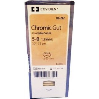 Medtronic Chromic Gut 30 inch 1/2 Circle Size 5-0 CV-23 Sterile Absorbable Suture, 36/Box