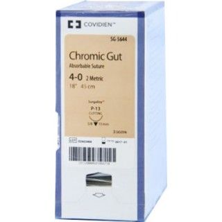 Medtronic Chromic Gut 18 inch 3/8 Circle Size 4-0 P-13 Sterile Absorbable Suture, 36/Box