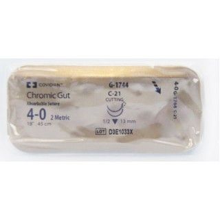 Medtronic Chromic Gut 18 inch 1/2 Circle Size 4-0 C-21 Sterile Absorbable Suture, 12/Box