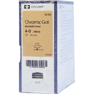 Medtronic Chromic Gut 18 inch 3/8 Circle Size 4-0 C-12 Sterile Absorbable Suture, 36/Box