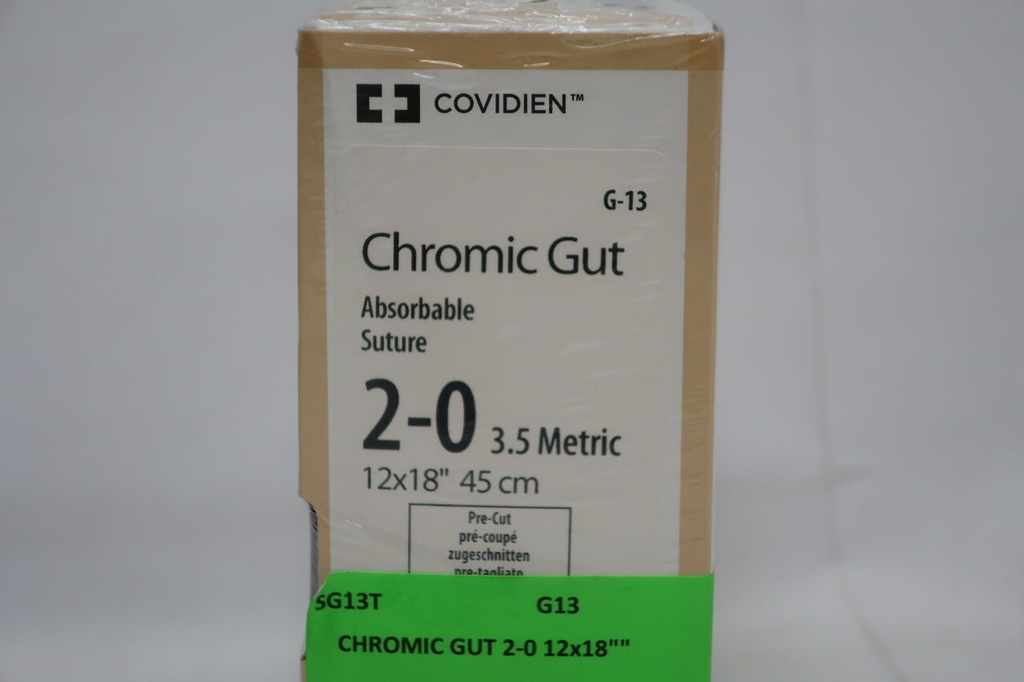 Medtronic Chromic Gut 12 inch x 18 inch Size 2-0 Pre-Cut Sterile Absorbable Suture, 24/Box