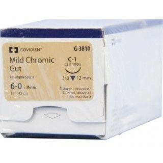 Medtronic Mild Chromic Gut 18 inch 3/8 Circle Size 6-0 C-1 Sterile Absorbable Suture, 12/Box