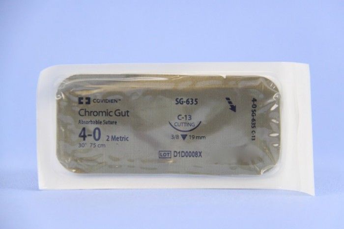 Medtronic Chromic Gut 30 inch 3/8 Circle Size 4-0 C-13 Sterile Absorbable Suture, 36/Box