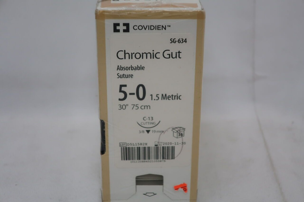 Medtronic Chromic Gut 30 inch 3/8 Circle Size 5-0 C-13 Sterile Absorbable Suture, 36/Box