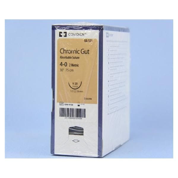 Medtronic Chromic Gut 30 inch 1/2 Circle Size 4-0 V-20 Sterile Absorbable Suture, 36/Box