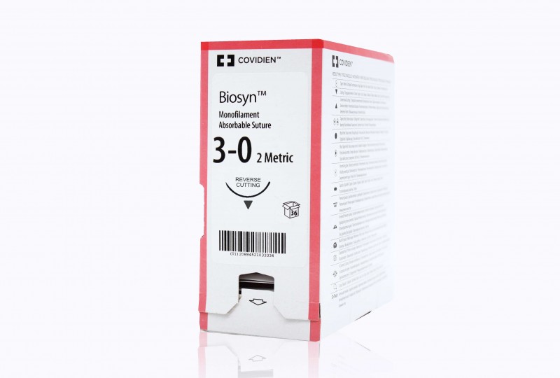 Medtronic Biosyn 30 inch 3/8 Circle Size 3-0 C-13 Monofilament Absorbable Suture, Violet, 36/Box