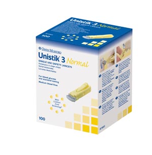 Owen Mumford Unistik® 3 Pre-Set Single Use Safety Lancet, Normal, 23G, 1.8mm Penetration Depth