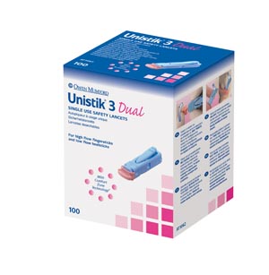 Owen Mumford Unistik® 3 Pre-Set Single Use Safety Lancet, Dual, 18G, 1.8mm Penetration Depth