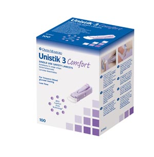 Owen Mumford Unistik® 3 Pre-Set Single Use Safety Lancet, Comfort, 28G, 1.8mm Penetration Depth