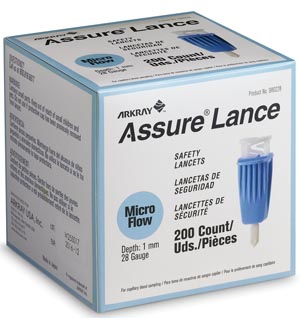 Arkray Assure® Lance Safety Lancets, 28G x 1mm, Light Blue, 200/bx