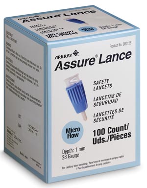 Arkray Assure® Lance Safety Lancets, 28G x 1mm, Light Blue, 100/bx