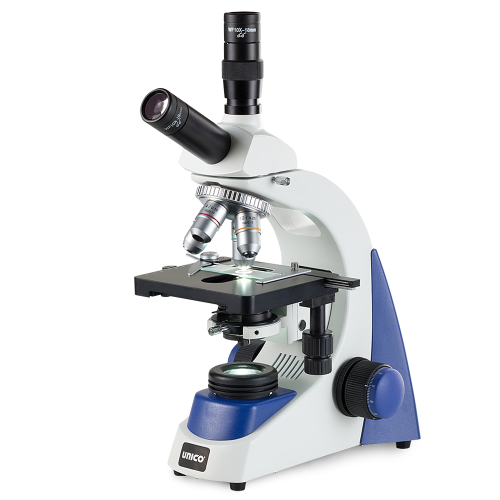 Unico Dual View WF10X/18 High-Eyepoint Eyepiece 4X/10X/40X/100X(oil) Achromatic Objective Microscope