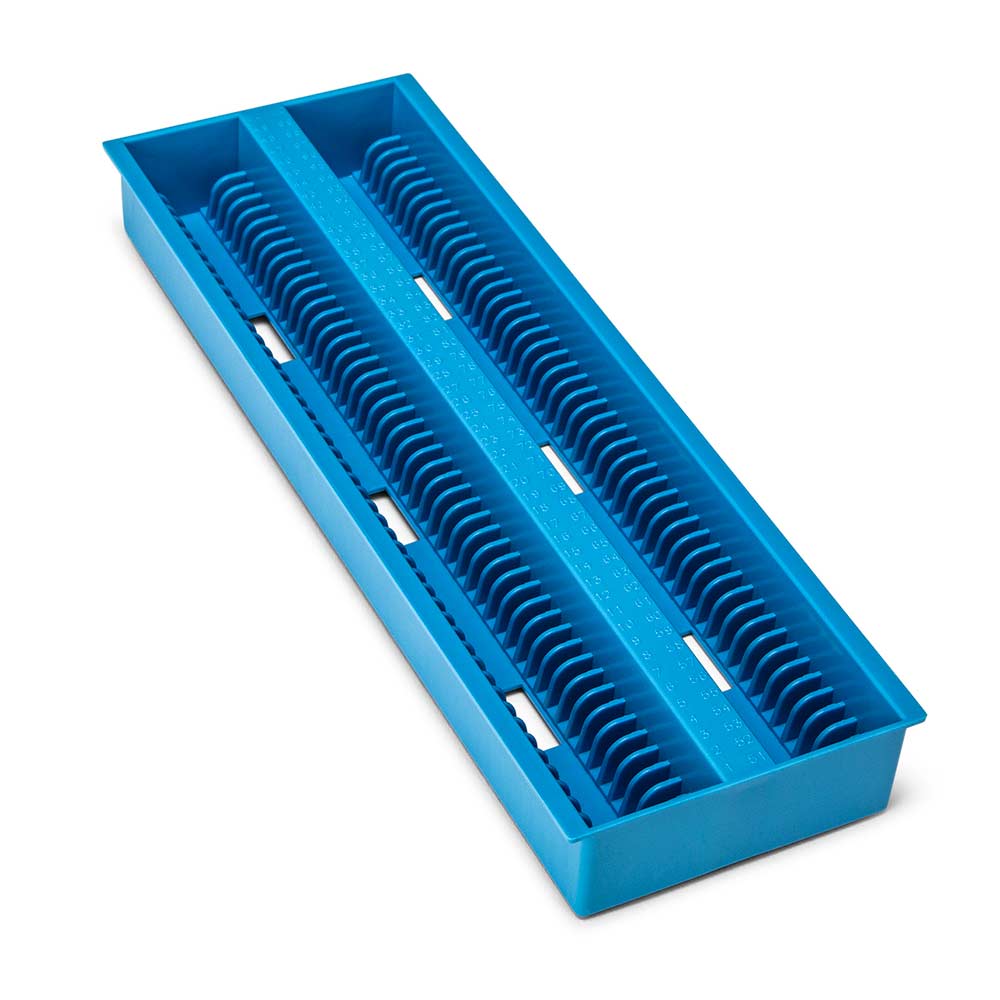 Globe Scientific 100-Place ABS Draining Tray for Slide Storage Box, Blue