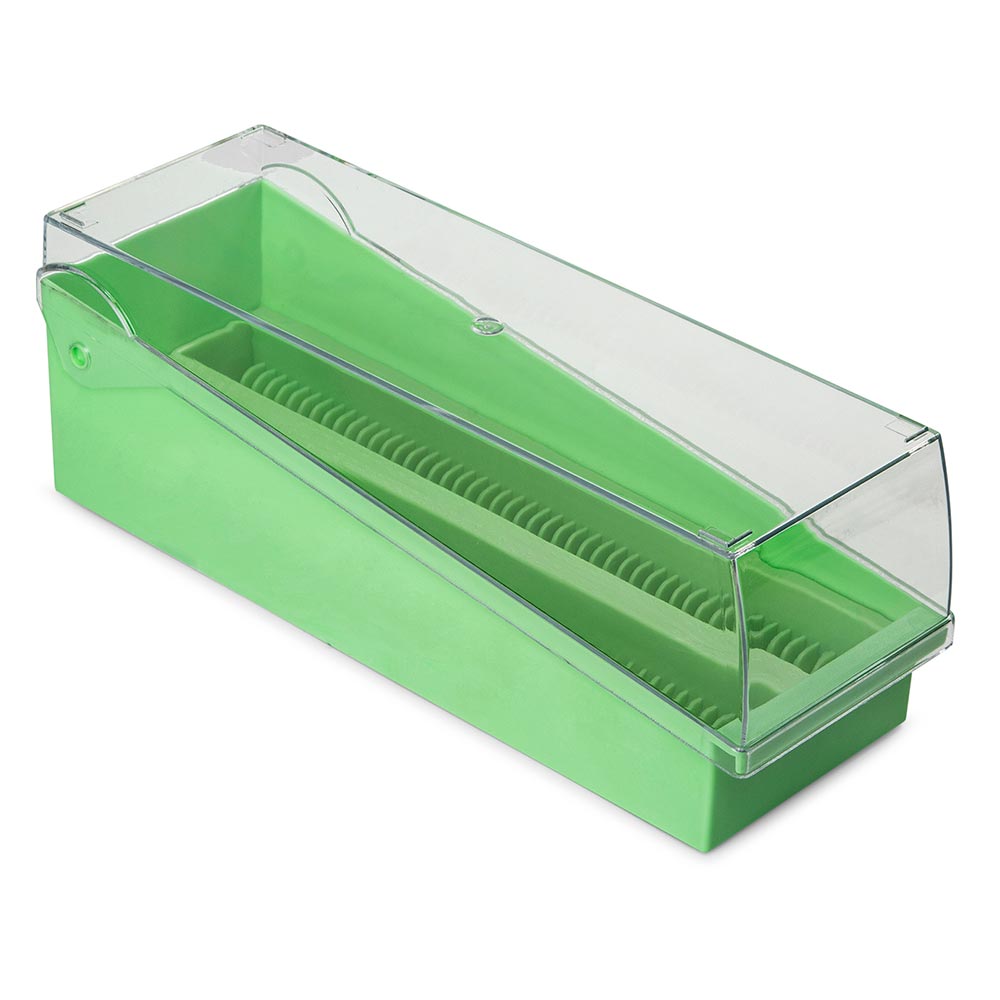 Globe Scientific 100-Place ABS Storage Box w/ Hinged Lid & Removable Draining Tray for 200 Slides, Green