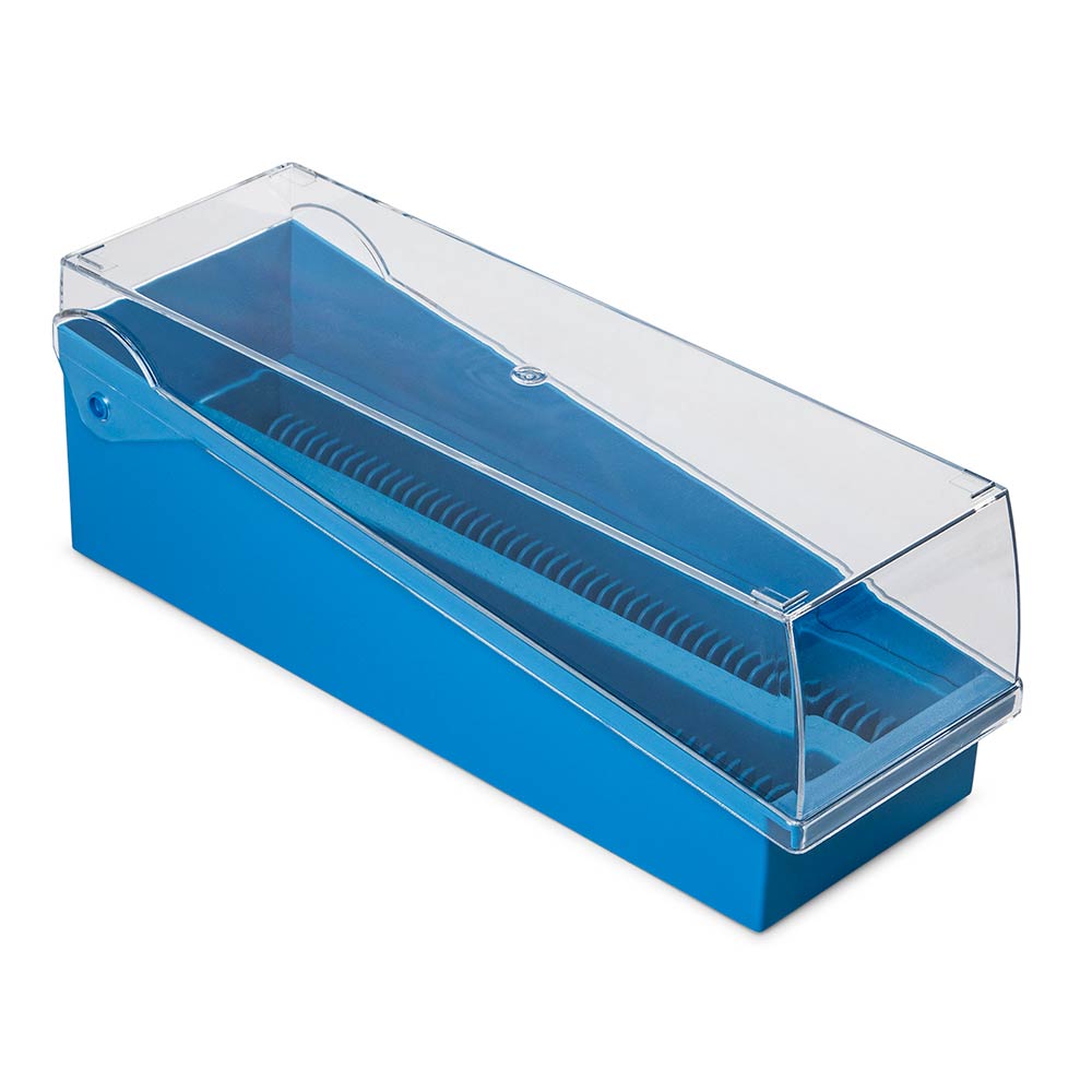 Globe Scientific 100-Place ABS Storage Box w/ Hinged Lid & Removable Draining Tray for 200 Slides, Blue